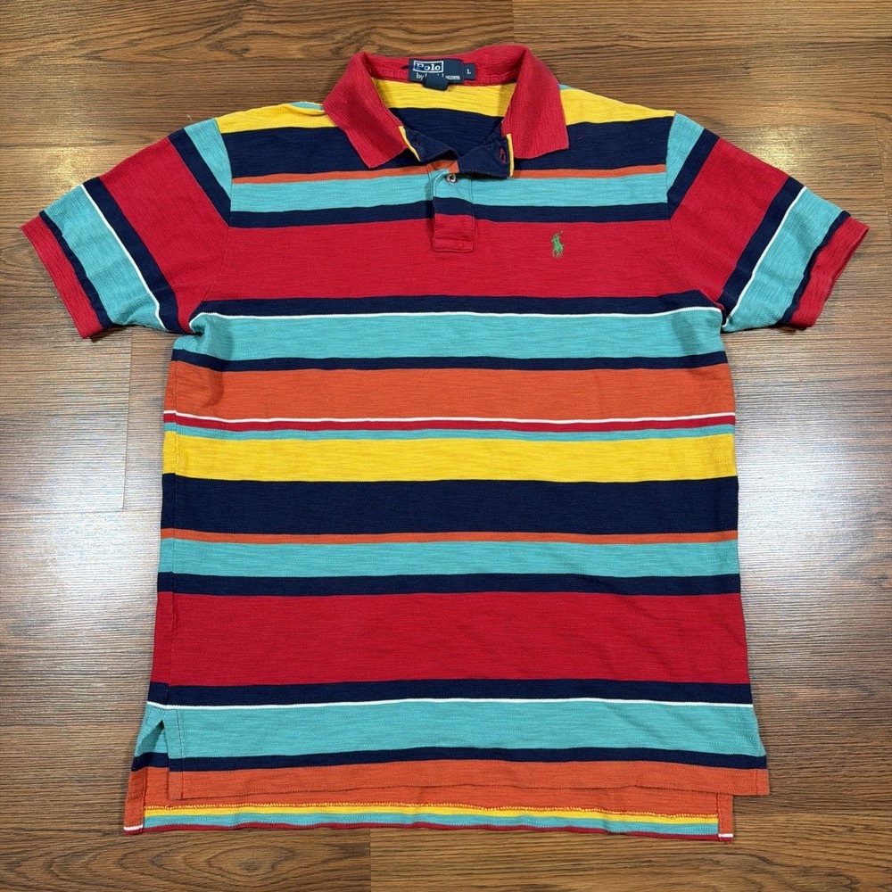 Polo Ralph Lauren Polo Shirt Interlock Knit Rainbow Colorful Striped Size Large